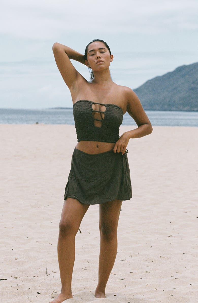 Stone Fox Swim Coco Smocked Crop Tube Top, Alternate, color, Coconut Oil