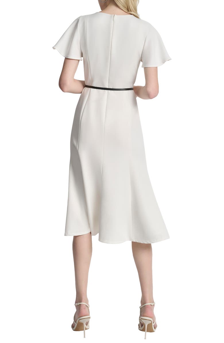 DKNY Flutter Sleeve Tie Belt Midi Dress, Alternate, color, Ivory