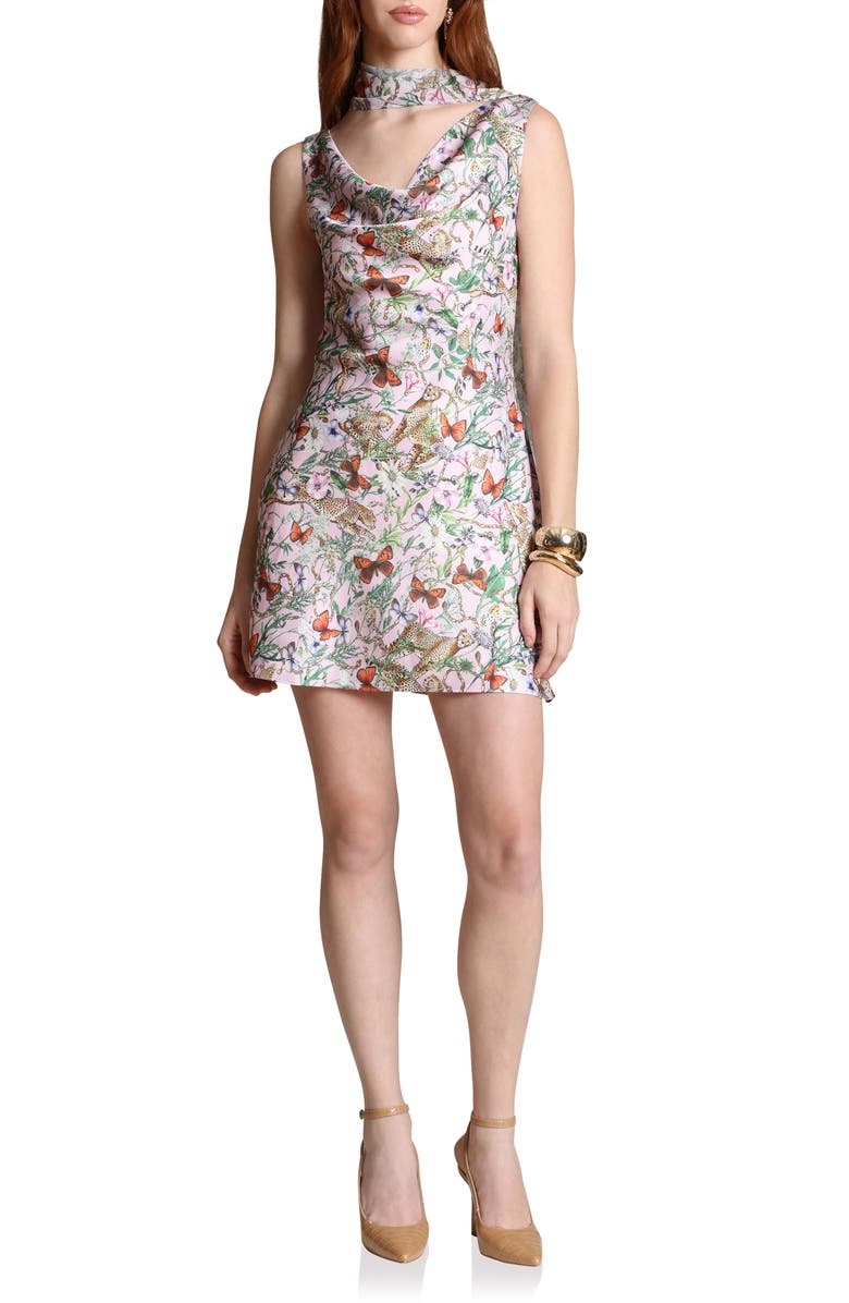 Avec Les Filles Cowl Neck Minidress & Scarf, Main, color, Pink Cheetah Scarf