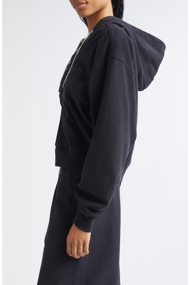 Rhinestone Drawstring Zip Hoodie, Alternate, color, BLACK