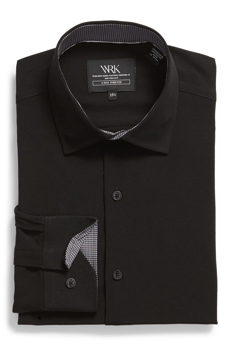 Slim Fit Solid Performance Dress Shirt, Alternate, color, BLACK