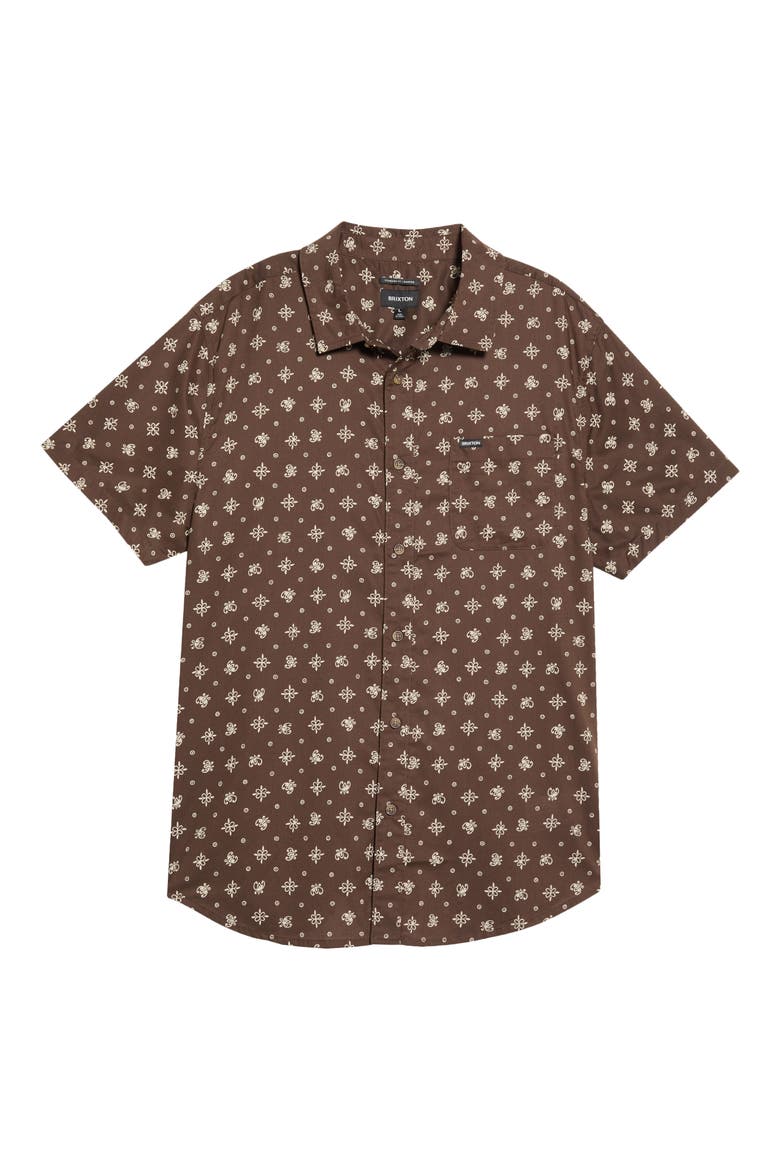Charter Printed Short Sleeve Button-Up Shirt, Alternate, color, WALNUT BROWN BANDANA