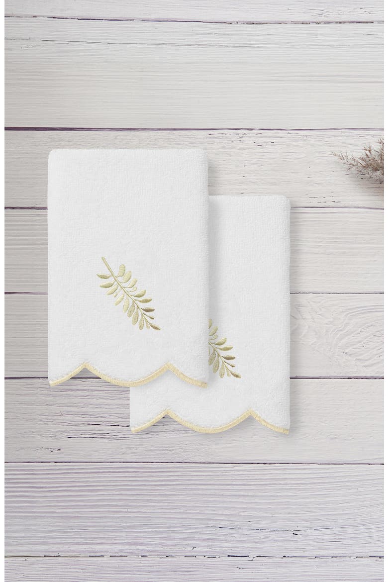 Fern Toss Set of 2 Scalloped Washcloths, Alternate, color, WHITE/ BEIGE