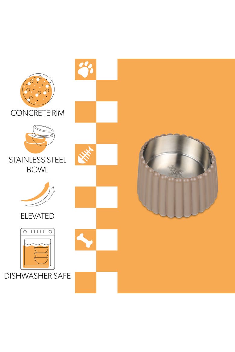 Ripple Ridge Slanted Concrete and Stainless Steel Bowl Pet Feeder, Alternate, color, Brown