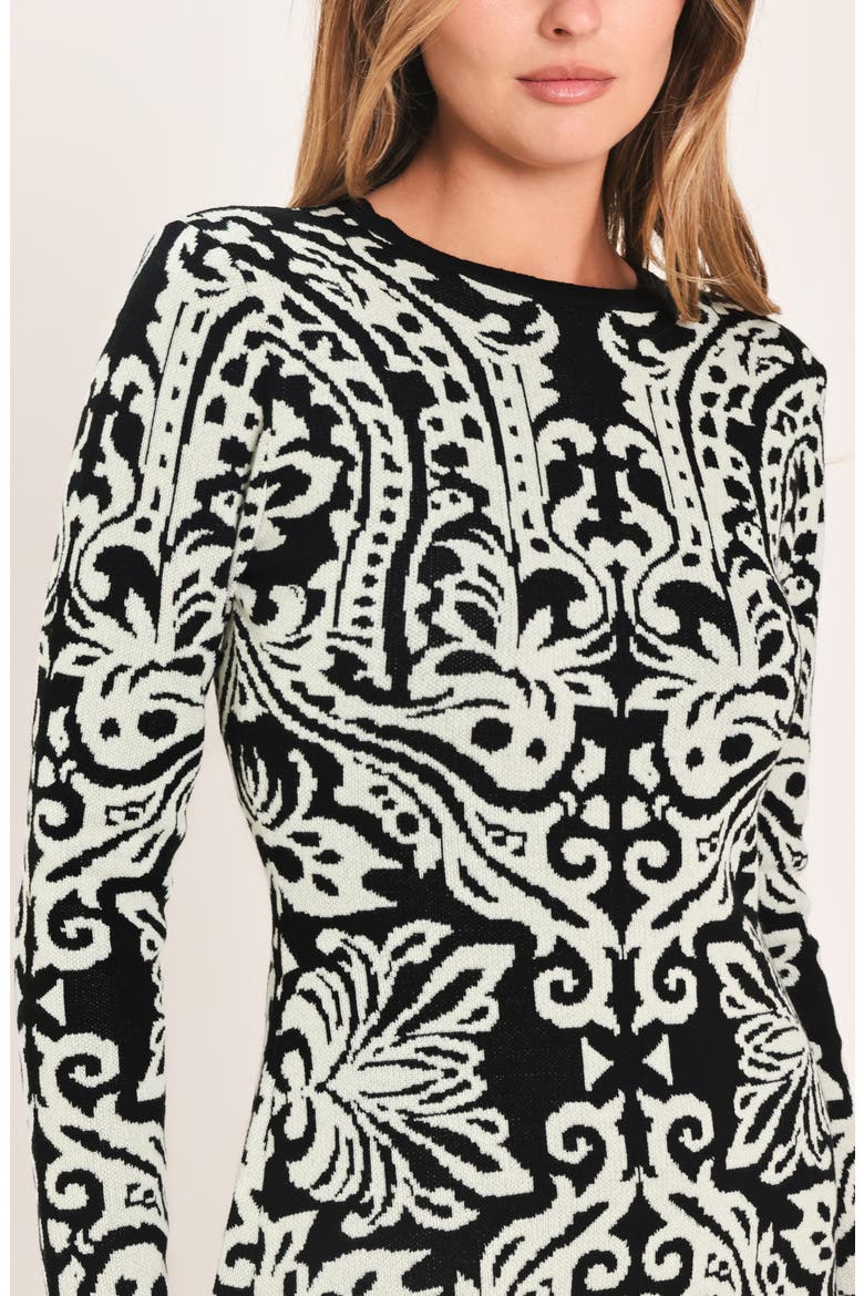 Patterned Long Sleeve Sweater Dress, Main, color, BLACK