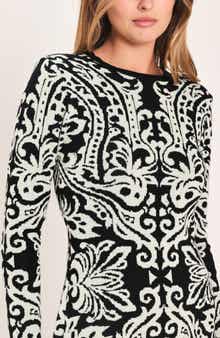 Patterned Long Sleeve Sweater Dress