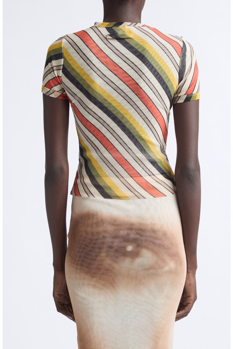 Retro Stripe Print Crop Mesh Baby Tee, Alternate, color, BEIGE MULTICOLOR