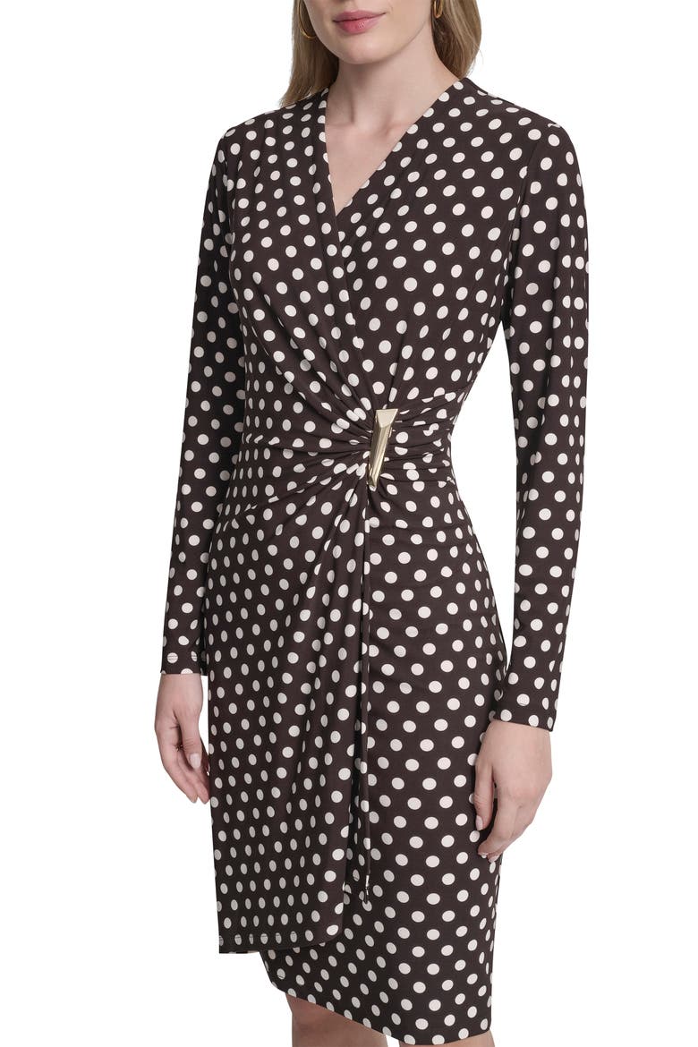 Faux Wrap Drape Long Sleeve Sheath Dress, Alternate, color, CHOCOLATE PLUM