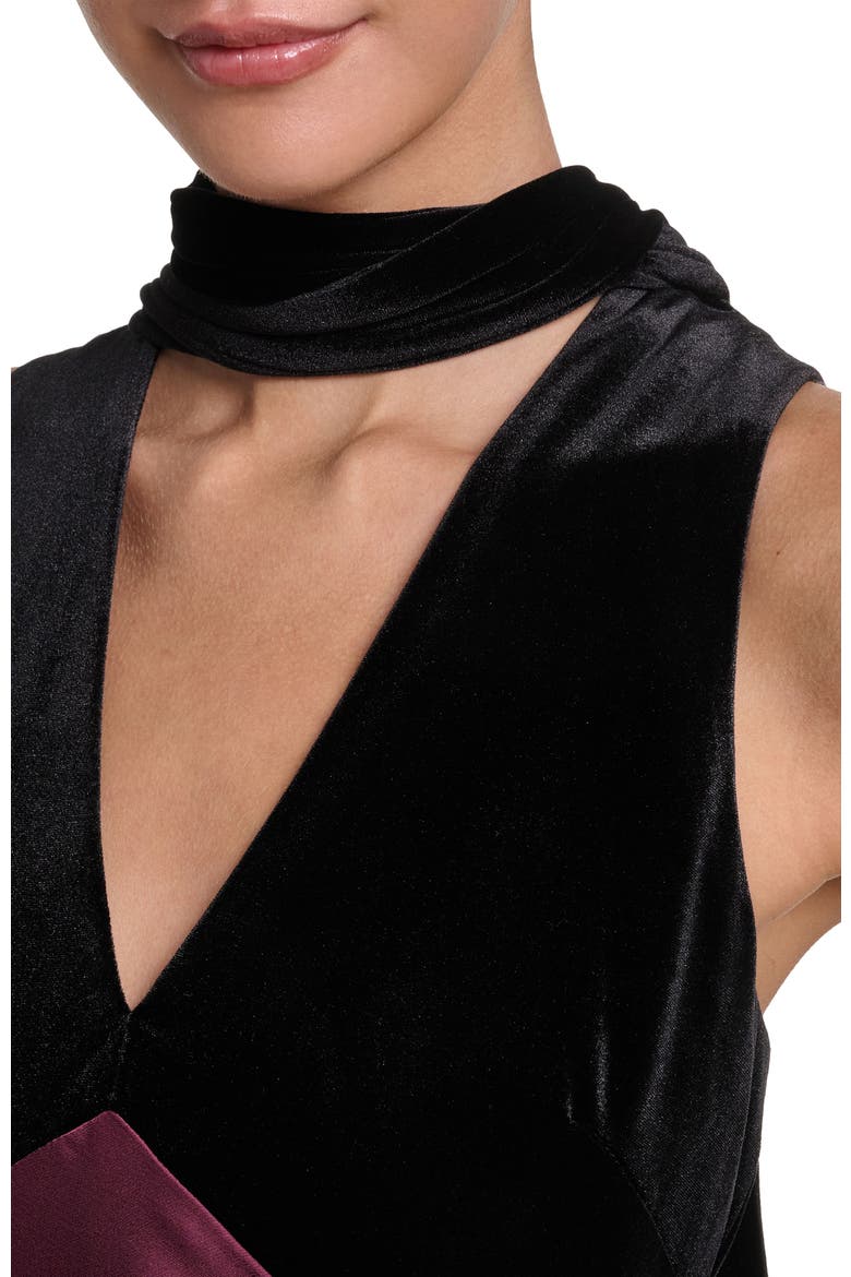 Sleeveless Velvet and Satin V-Neck Scarf Dress, Alternate, color, Cabernet/Black