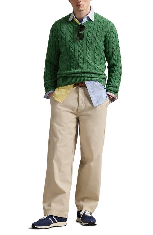 Polo Ralph Lauren Cable Knit Cotton Crewneck Sweater In Green