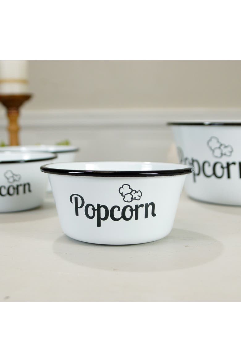 Metal 11 Inch White Popcorn Bowl Set of 5 with Vintage Style, Alternate, color, White