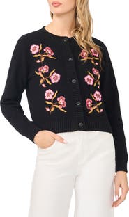 CeCe Embroidered Cotton Blend Cardigan