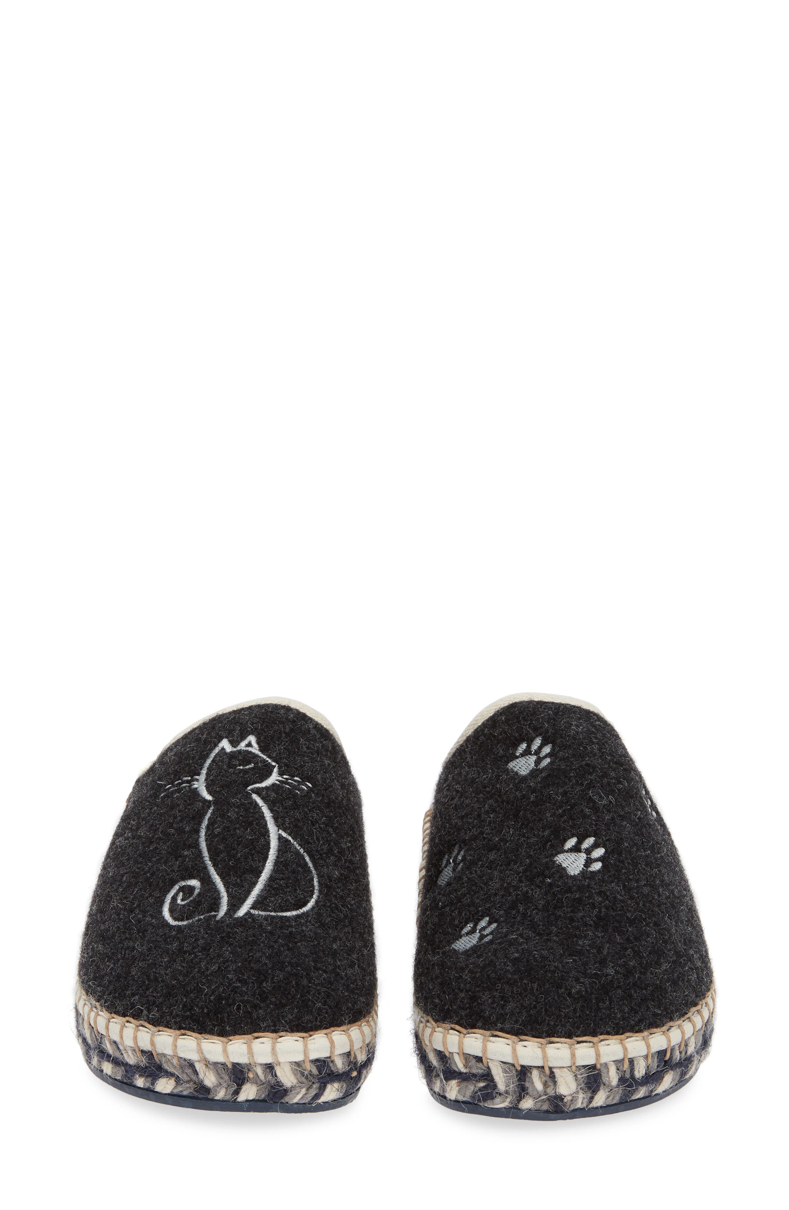 Mysen Faux Fur Lined Espadrille Slipper, Alternate, color, BLACK CAT FABRIC