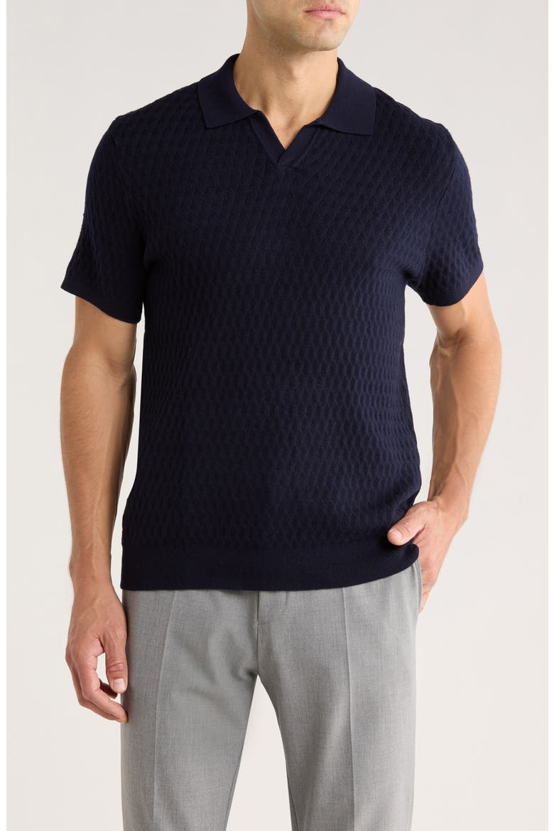 Rylan Johnny Collar Cotton Blend Polo Sweater, Main, color, NAVY