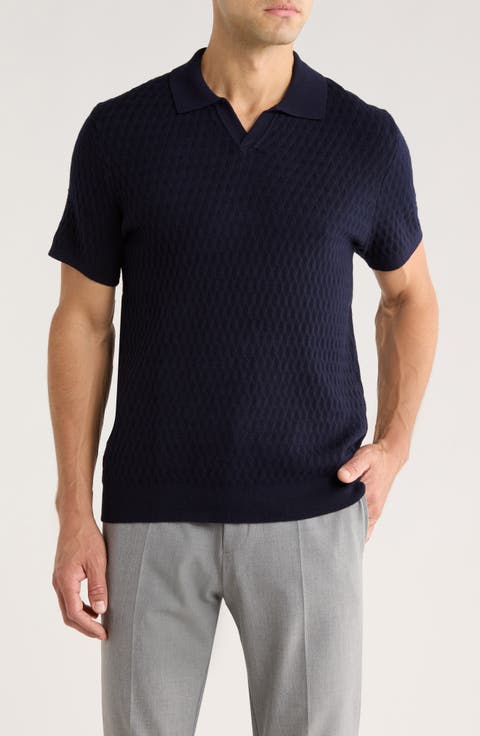 Rylan Johnny Collar Cotton Blend Polo Sweater