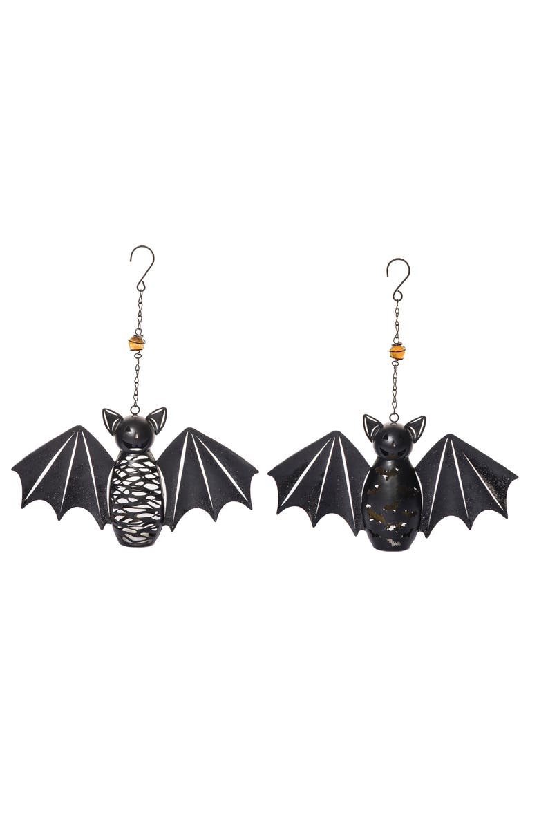 Transpac Metal Light Up Hanging Bat Decor Set of 2 Halloween Decor, Main, color, Black