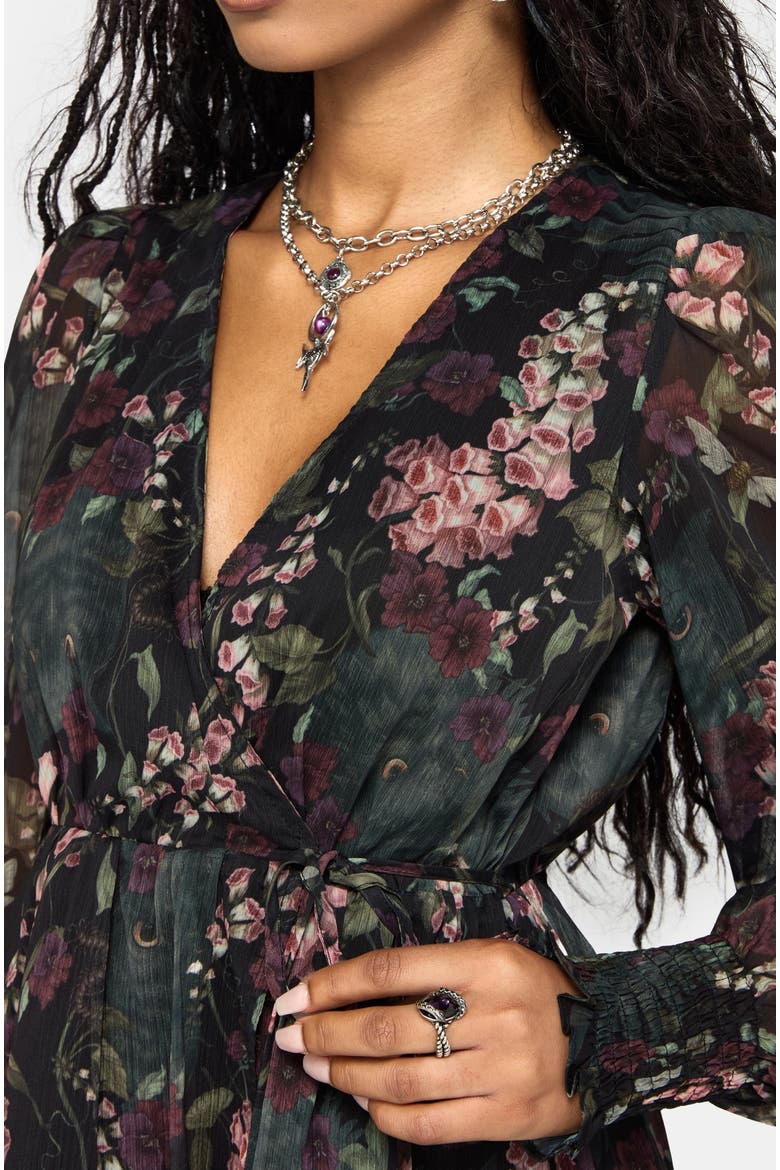 Noctua Chiffon Long Sleeve Mini Dress, Alternate, color, Black