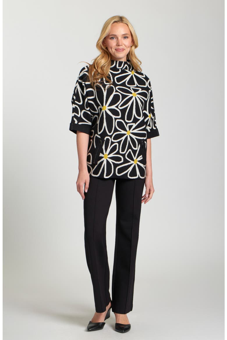 Whimsical Floral Sweater, Alternate, color, BLACK/ WHITE