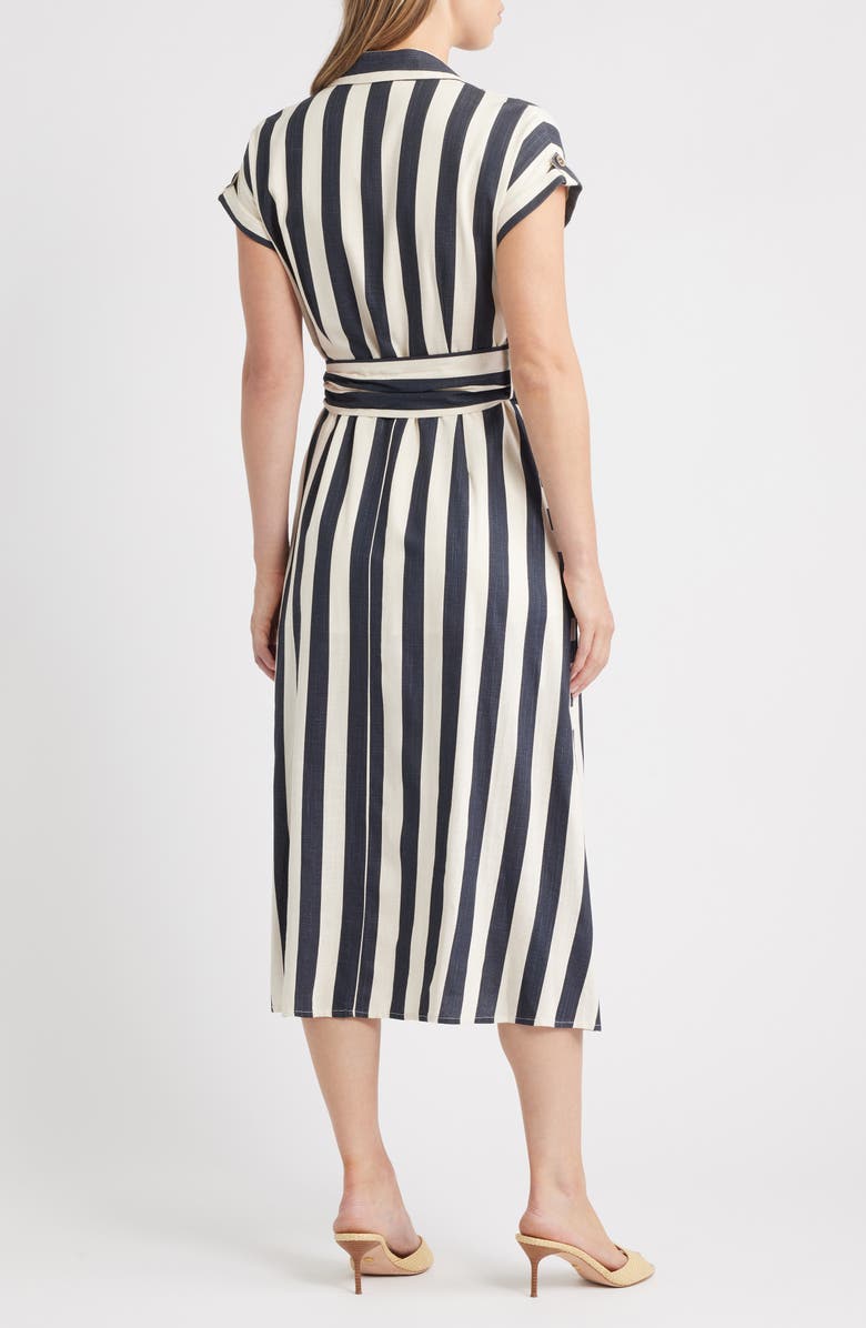 ZOE AND CLAIRE Stripe Belted Midi Shirtdress, Alternate, color, Navy