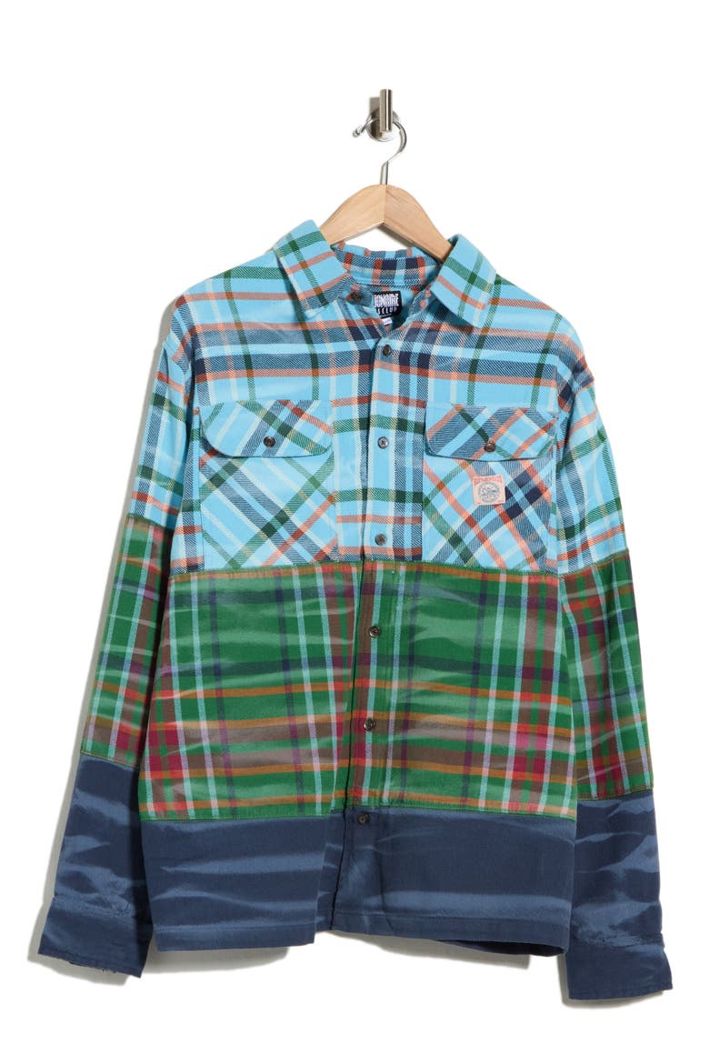 Plaid Cotton Button-Up Shirt, Alternate, color, BALTIC SEA