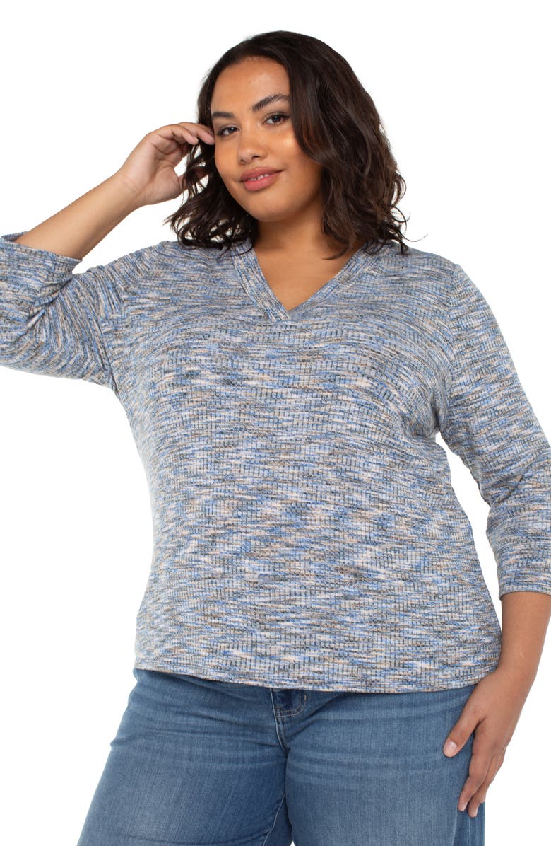 Liverpool Los Angeles Three-Quarter Sleeve Knit Top, Alternate, color, Blue Spacedye