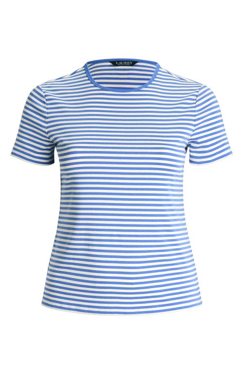 Shop Ralph Lauren Lauren  Stripe Stretch Cotton T-shirt In Soft Lazuli/mascarpone Cream