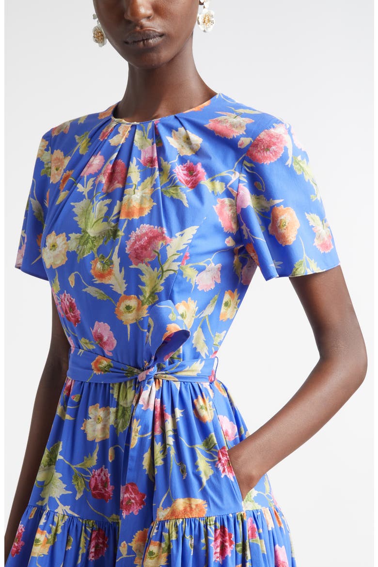 Poppy Print Tiered stretch Cotton Midi Dress, Alternate, color, BLUEBELL MULTI