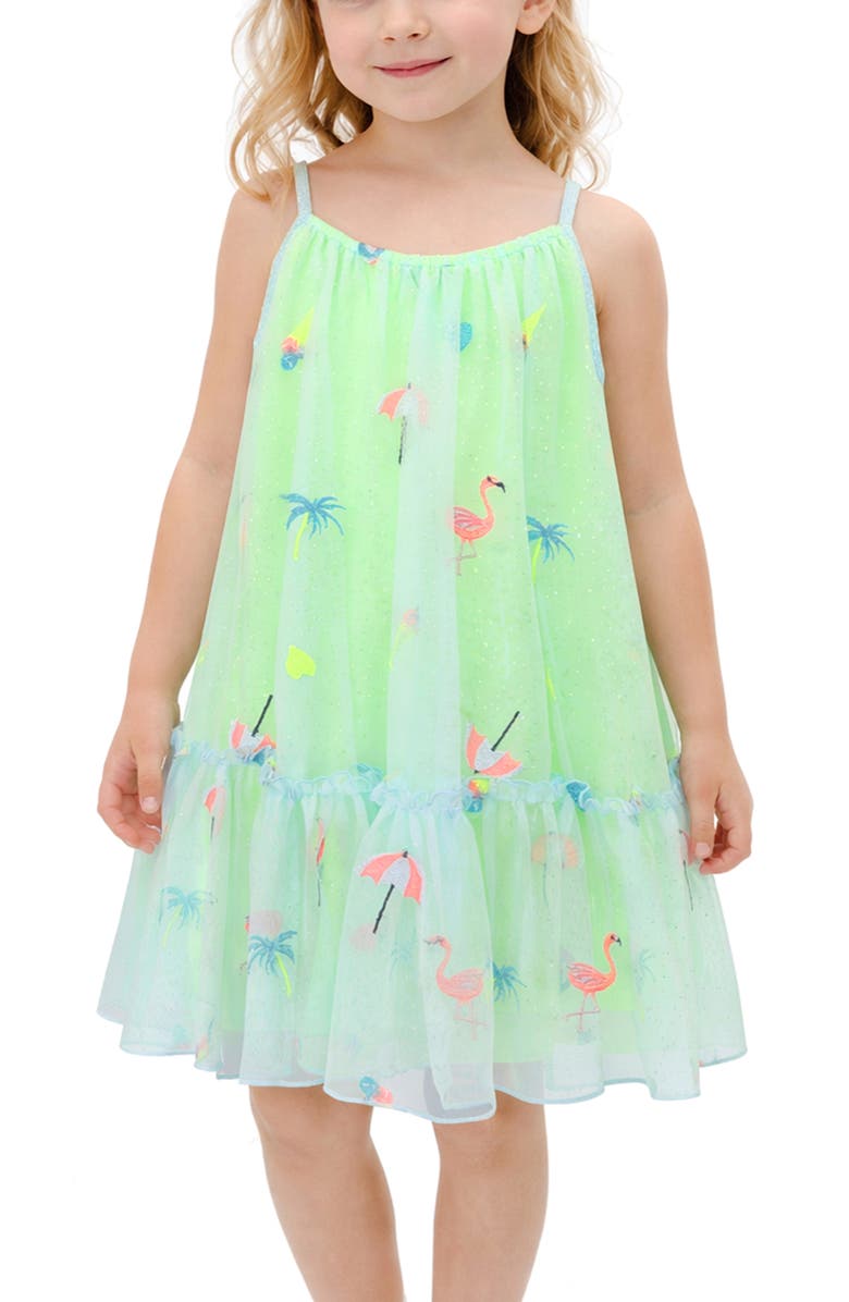 Zunie Kids' Embroidered Mesh Dress, Alternate, color, Yellow