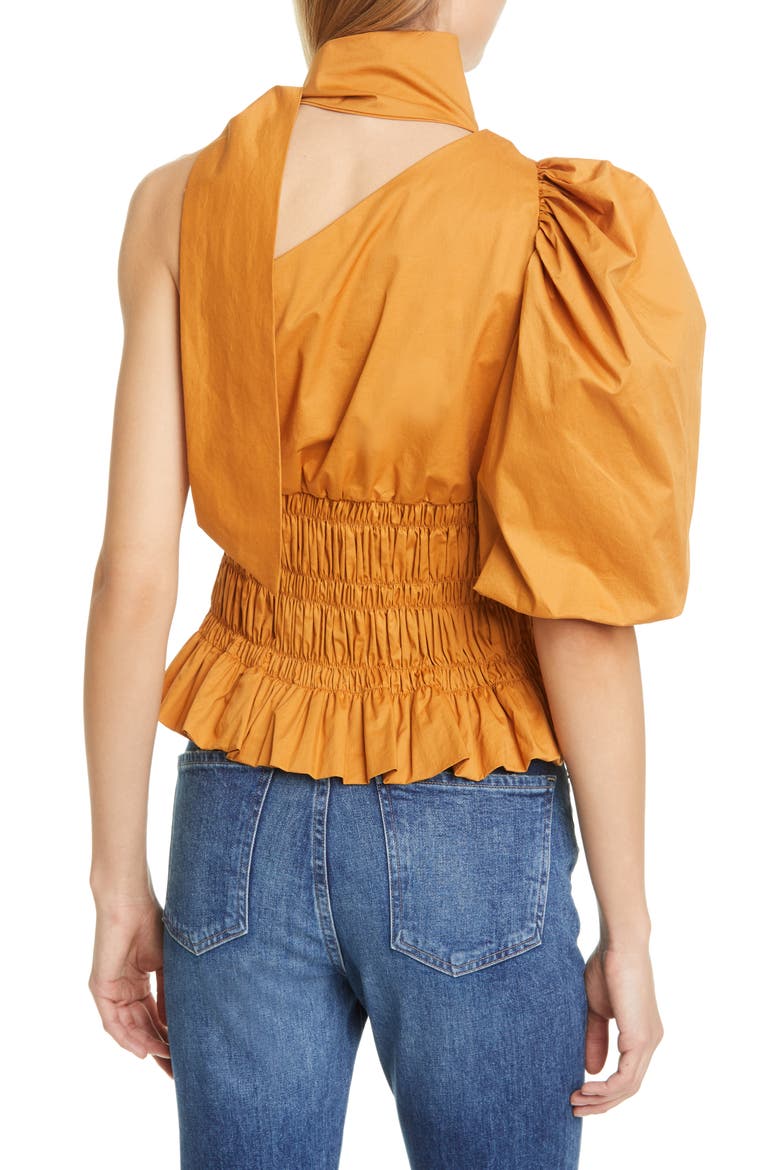 Tie Neck Stretch Cotton One-Shoulder Top, Alternate, color, MANGO