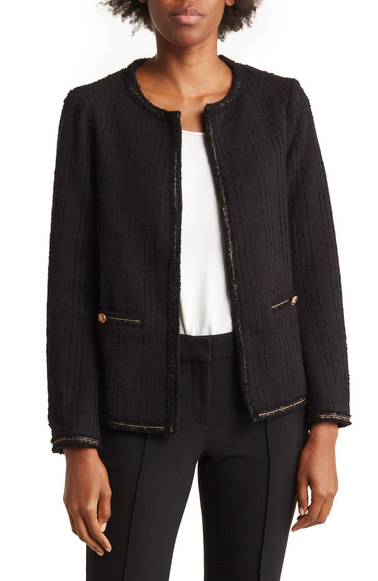 Adrianna Papell Metallic Trim Tweed Jacket, Main, color,