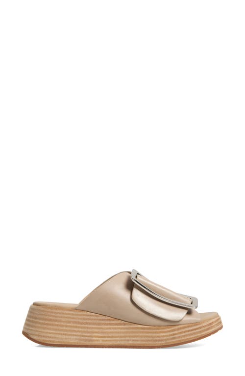 Chocolat Blu Ela Platform Wedge Slide Sandal In White Sand Leather