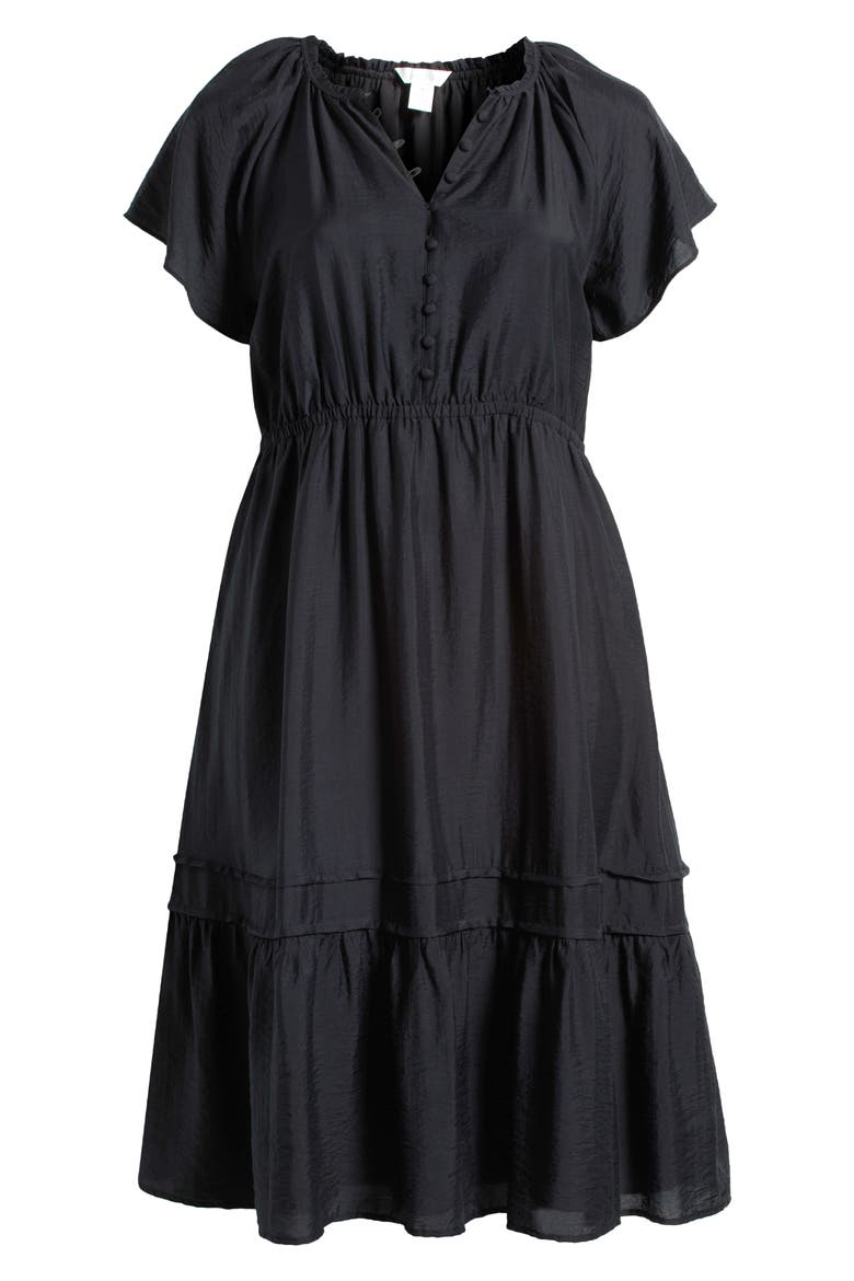 Flutter Sleeve Tiered Dress, Alternate, color, BLACK