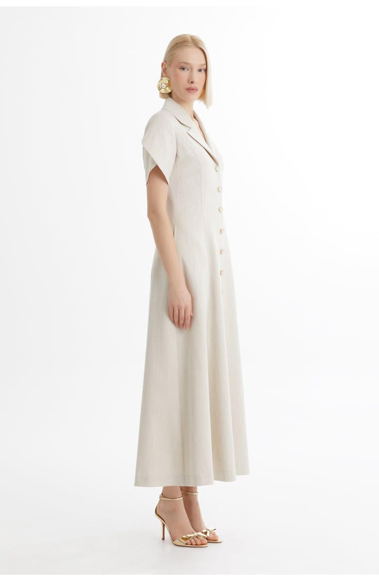 Gizia Ecru Short-Sleeve Ruffle Midi Dress, Alternate, color, 