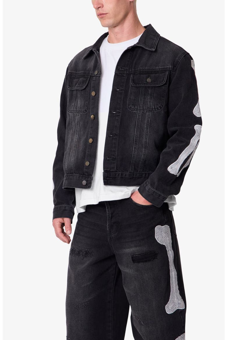 Skeleton Denim Trucker Jacket, Alternate, color, WASHED BLACK