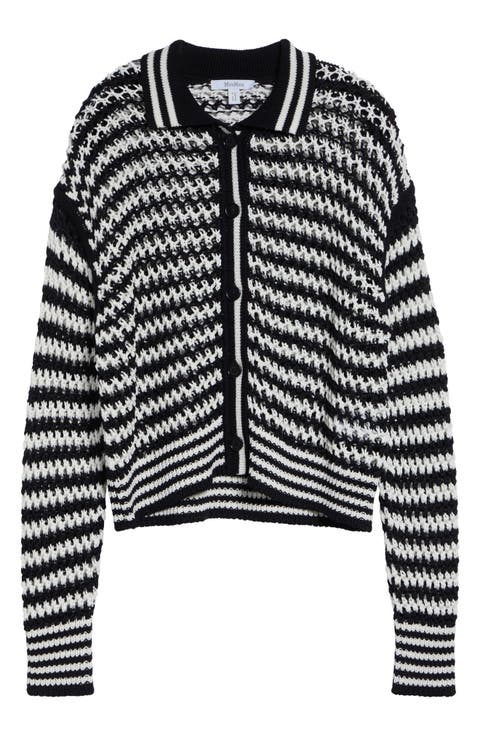 Tipped Stripe Cotton Cardigan