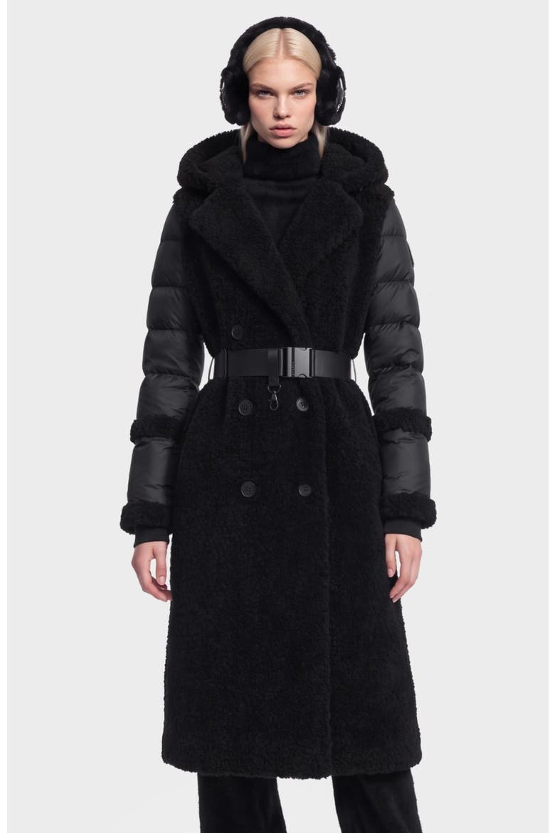 Noelle Faux Fur & Down Coat, Main, color, Black
