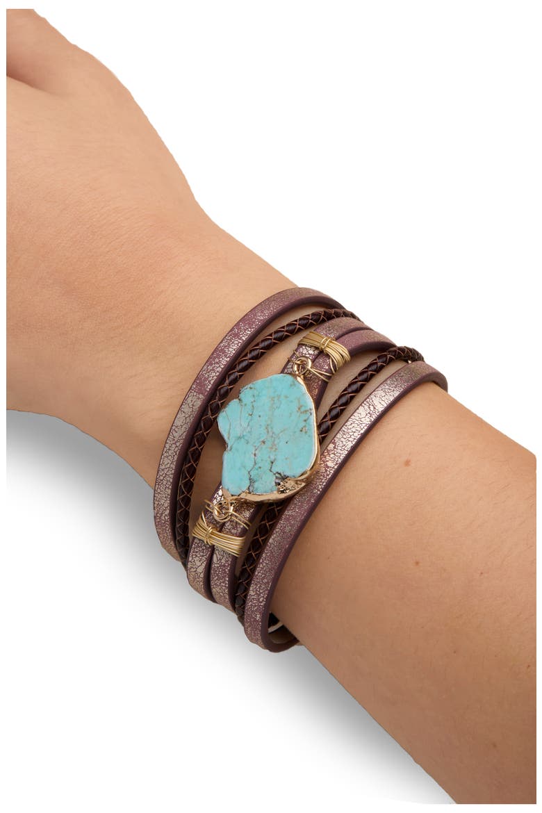 Braided Turquoise Leather Bracelet, Alternate, color, BRONZE