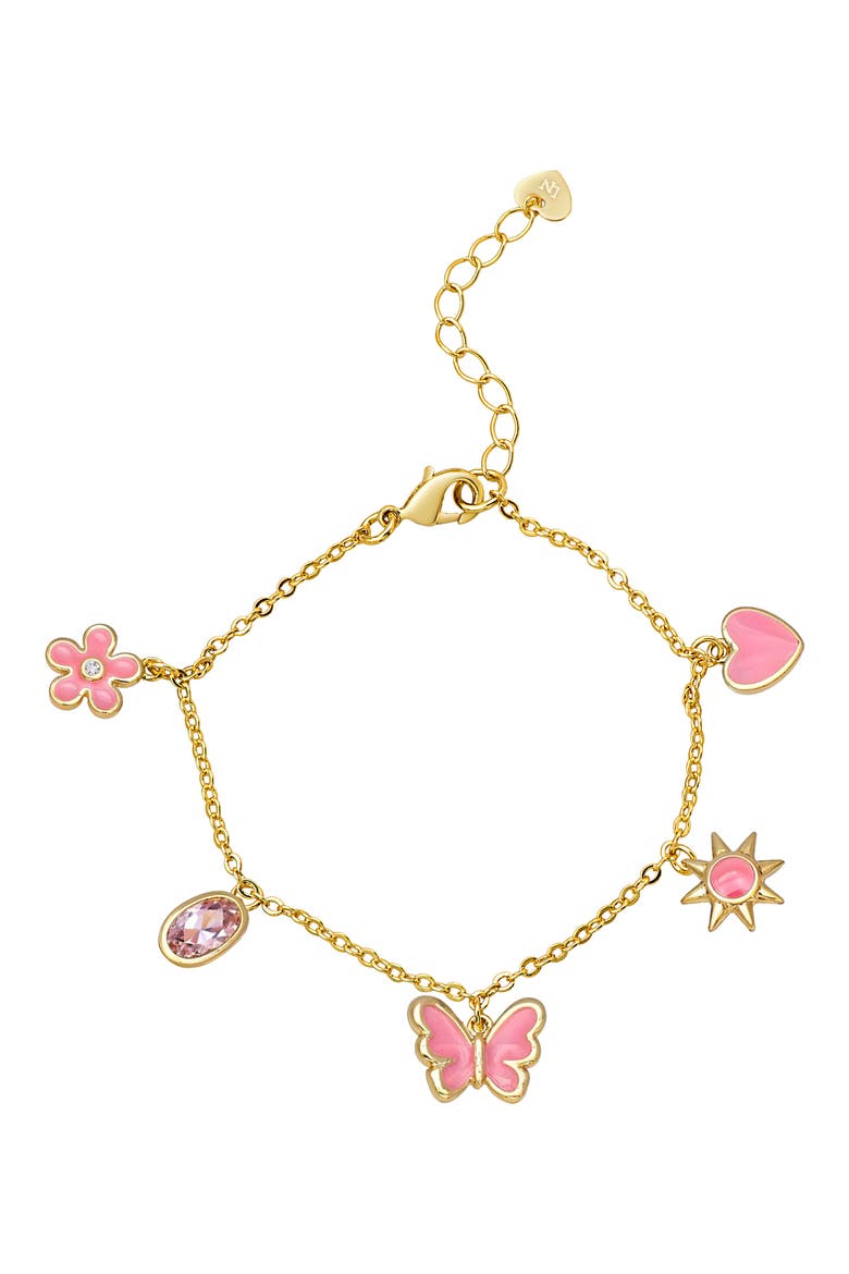 Kids' Enamel & Cubic Zirconia Charm Bracelet, Main, color, PINK