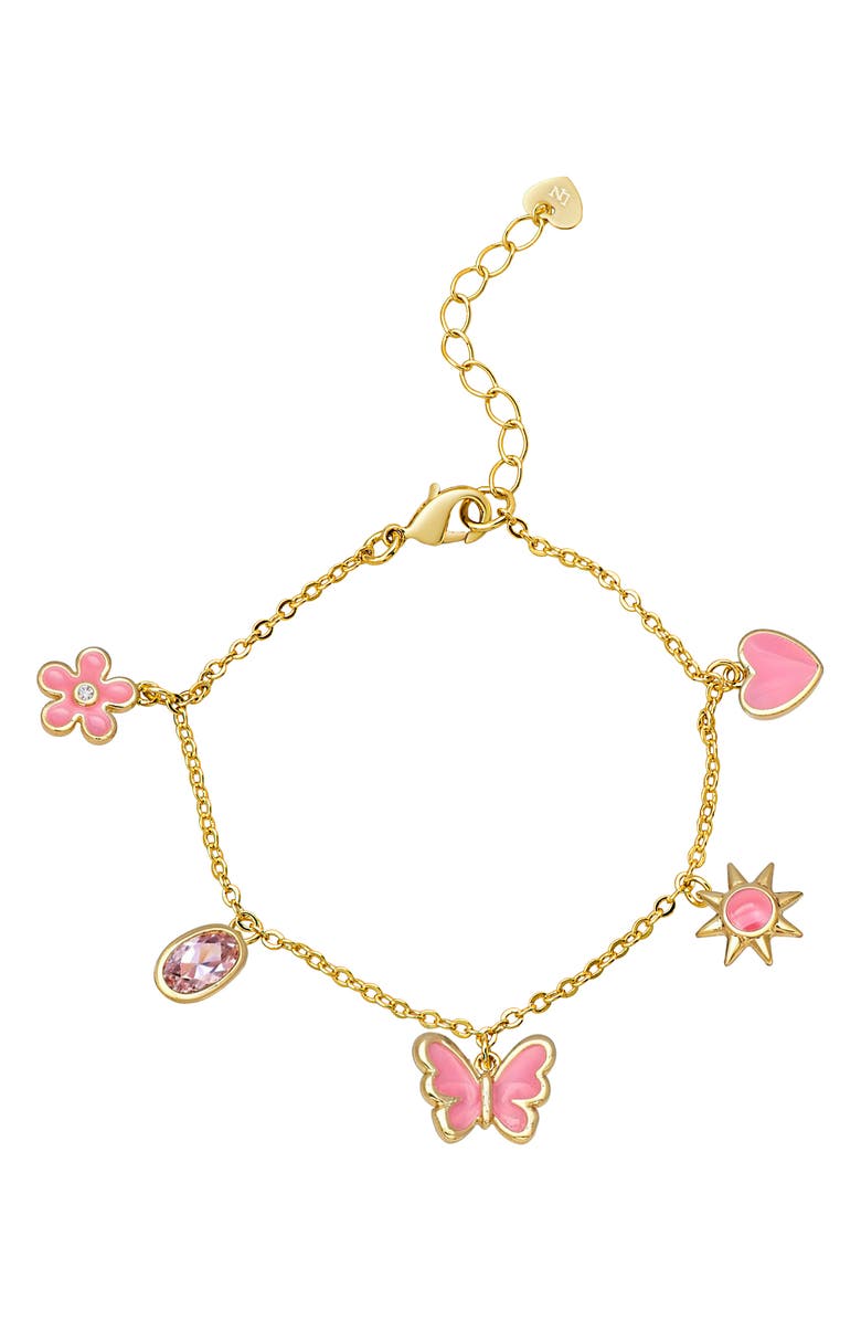Lily Nily Kids' Enamel & Cubic Zirconia Charm Bracelet, Main, color, Pink