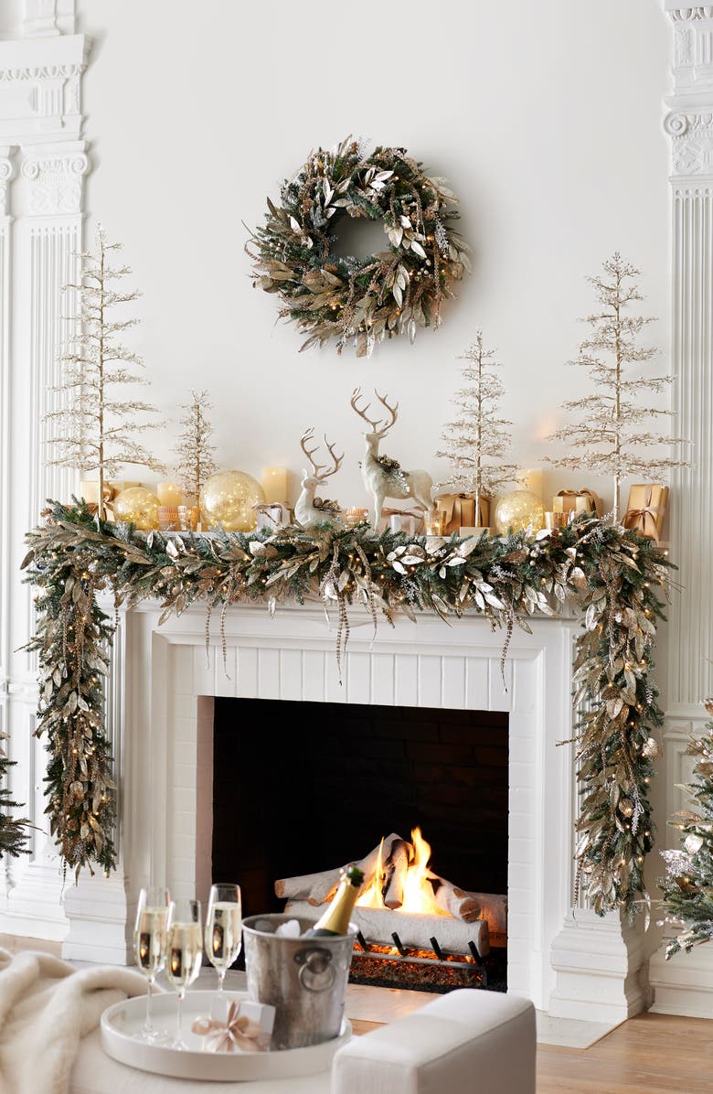 Balsam Hill Champagne and Crystal Garland, Alternate, color, Green