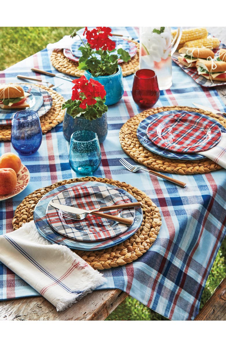 tag Arlo Red White Blue Plaid Patriotic Table Runner for July, Alternate, color, Blue