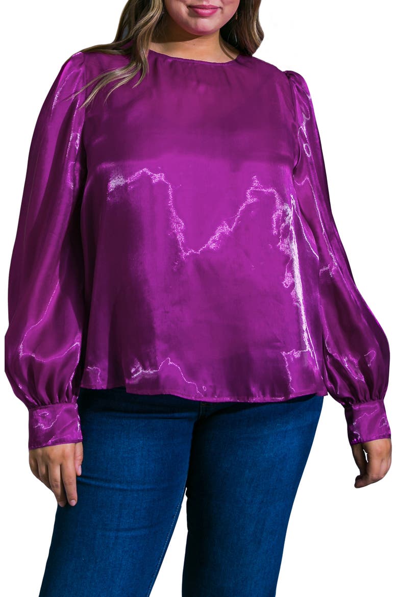 Solid Long Sleeve Organza Top, Main, color, ORCHID