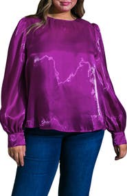 FLYING TOMATO Solid Long Sleeve Organza Top