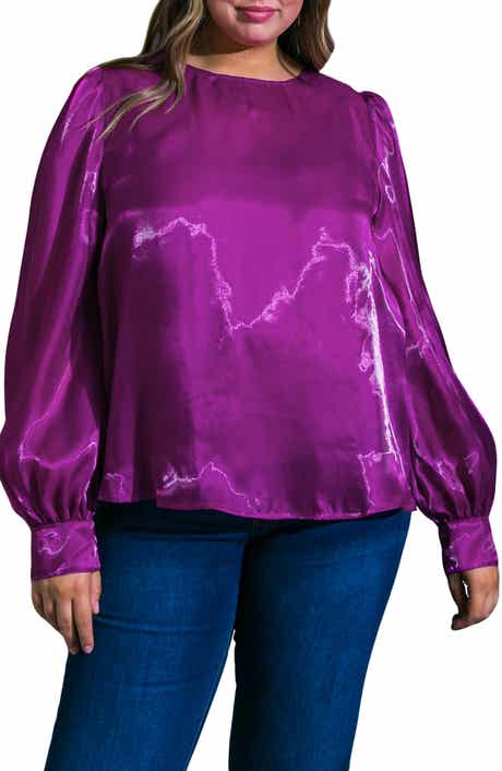 FLYING TOMATO Solid Long Sleeve Organza Top
