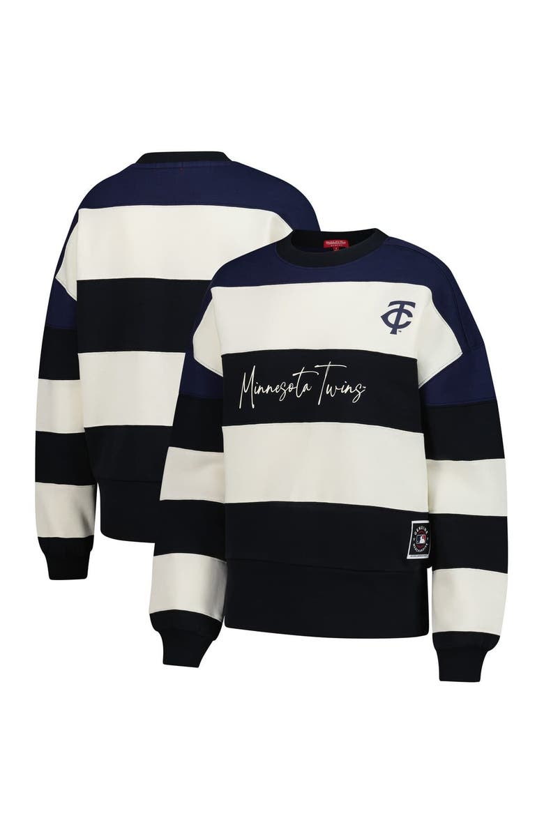 Mitchell & Ness Women's Mitchell & Ness Navy/Black Minnesota Twins Cooperstown Collection Blocked Fleece Pullover Sweatshirt, Main, color, Navy