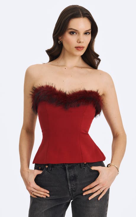 Ivette Faux Fur-Trimmed Peplum Top
