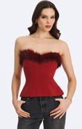 Miss Circle Ivette Faux Fur-Trimmed Peplum Top