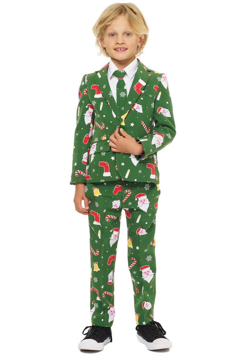 Kids' Santaboss Two-Piece Suit & Tie Set, Main, color, GREEN