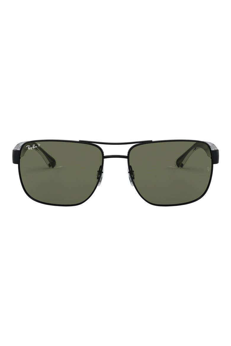 58mm Steel Aviator Polarized Sunglasses, Alternate, color, BLACK/ GREY/ GREEN