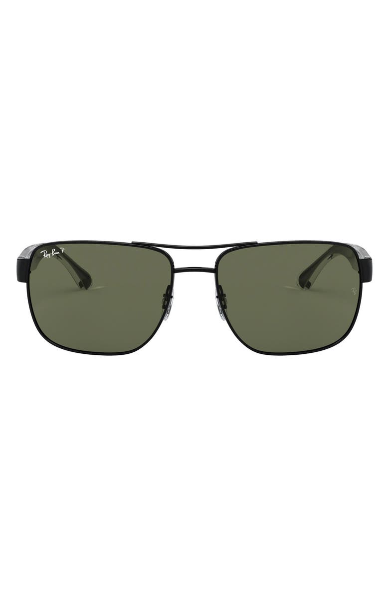 Ray-Ban 58mm Steel Aviator Polarized Sunglasses, Alternate, color, Black/ Grey/ Green